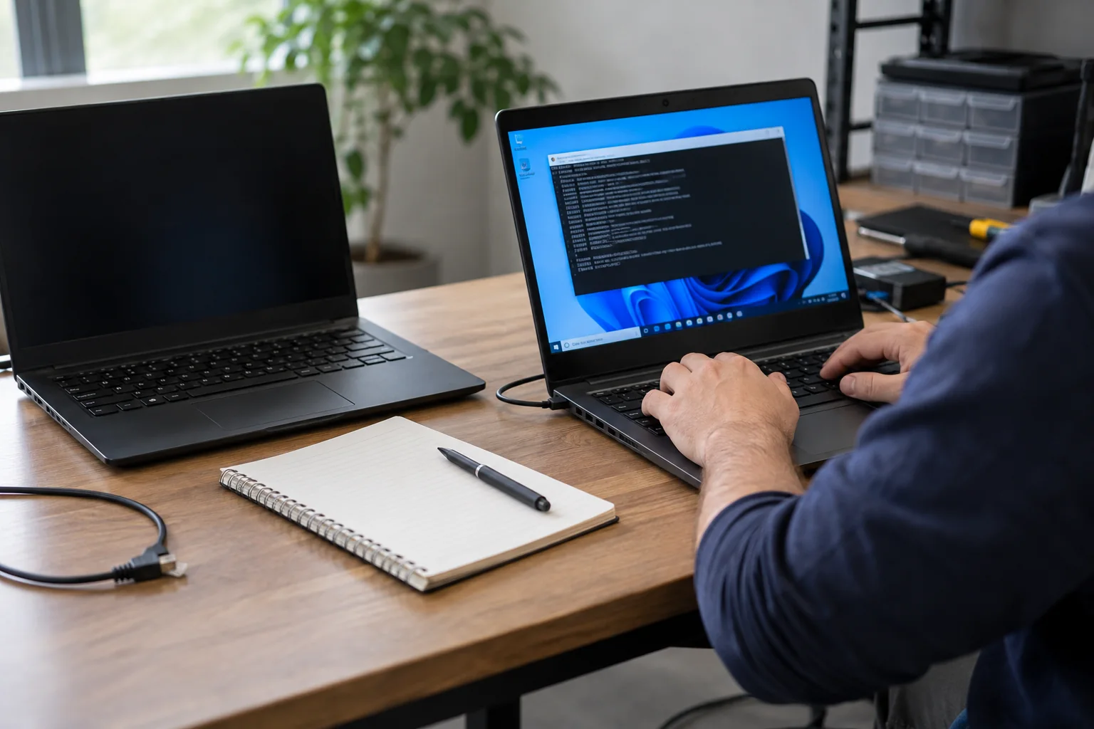 Technician testing received support guidance on an isolated Windows computer.
